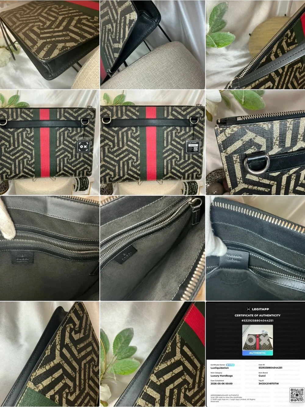 EUC Gucci Black Brown Signature Web Stripe Bee Messenger Clutch